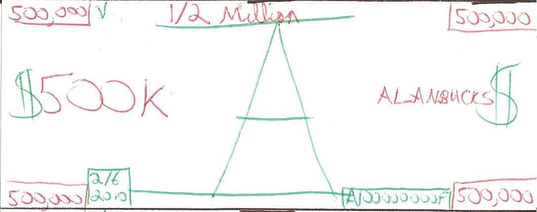 Alanbucks 500,000 dollar bill - Green and red Pen